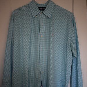 Ralph Lauren Polo Blake Aqua Check Men's Dress Shirt -Lg